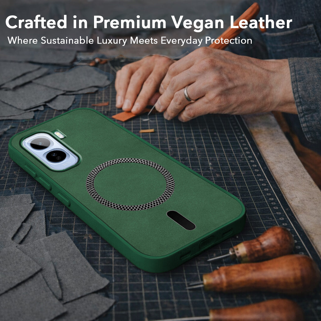 For Vivo T5 Pro 5G Back Cover Case Leather Finish (MagSafe Compatible Wireless Charging | Soft Touch | Camera Bump Protection)