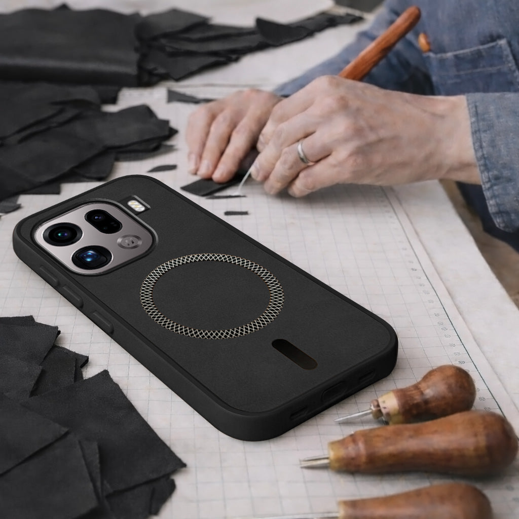 For Oppo Find X9 Pro Back Cover Case Leather Finish (MagSafe Compatible Wireless Charging | Soft Touch | Camera Bump Protection)