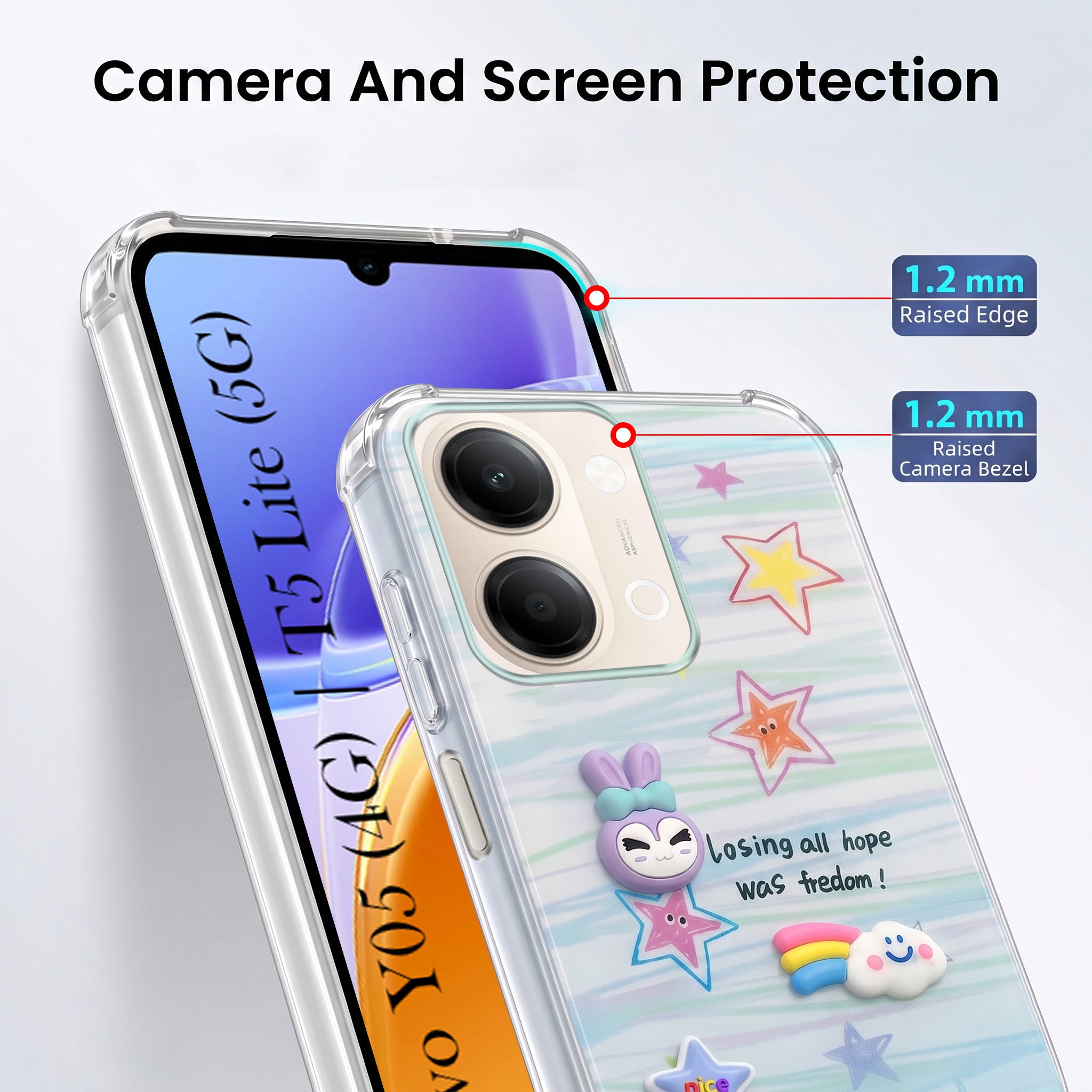 For Vivo Y05 4G Back Cover Case (3D Cute Cartoons | Hard Back Side Soft | Matte Premium Finish | HD Printing)
