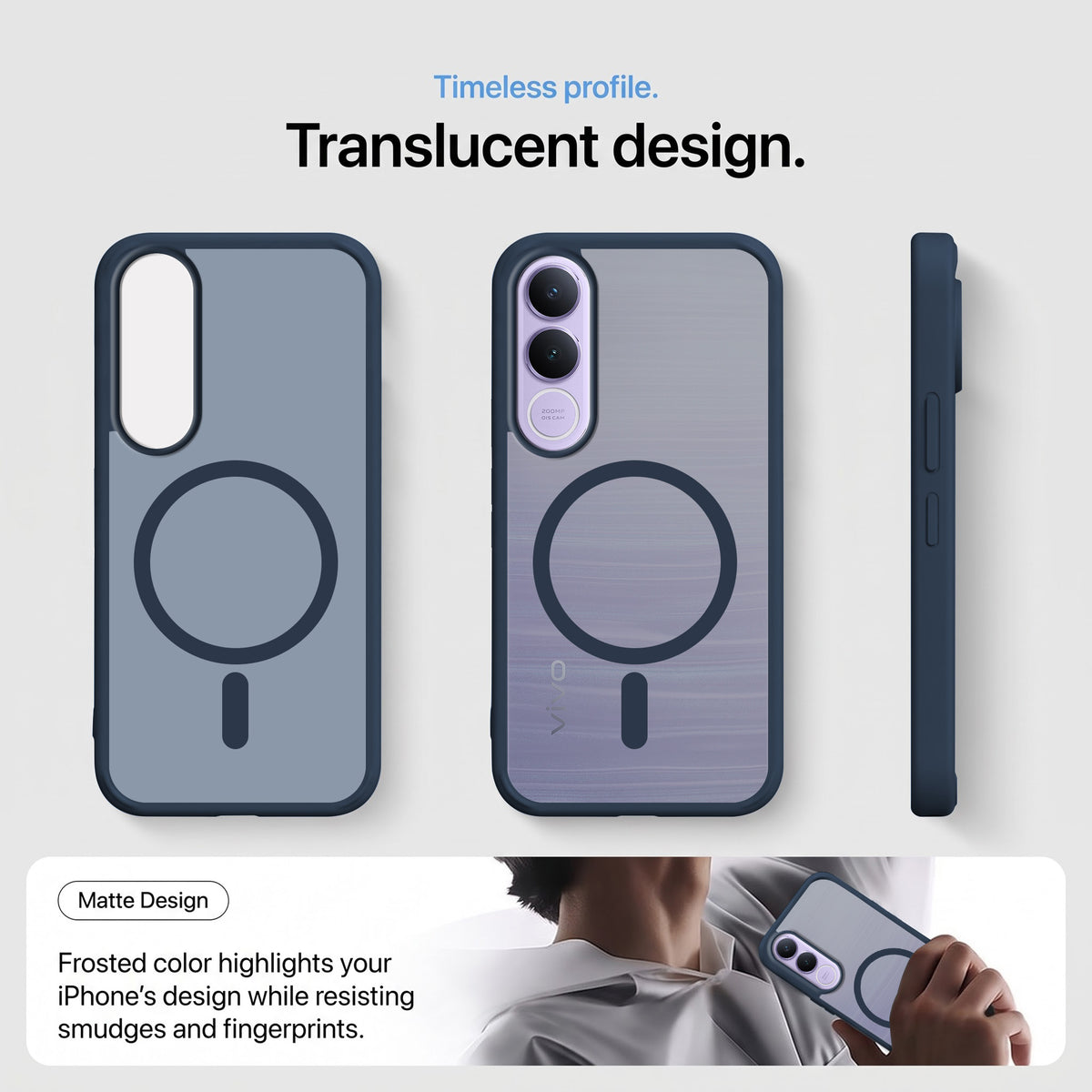 For Vivo V70 FE 5G Matte Finish Back Case Cover (MagSafe Compatible | Translucent Soft Touch | Slim and Unbreakable)