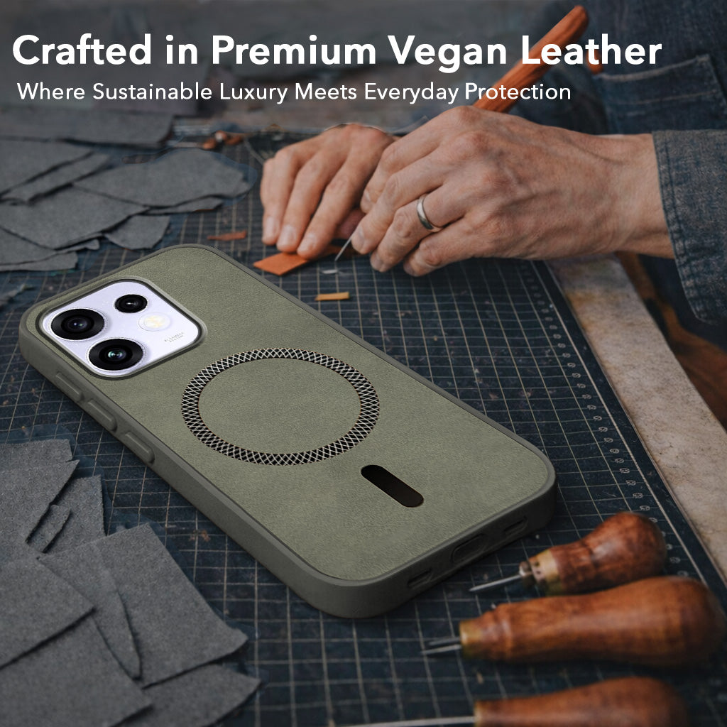 For Oppo Reno 16 Back Cover Case Leather Finish (MagSafe Compatible Wireless Charging | Soft Touch | Camera Bump Protection)