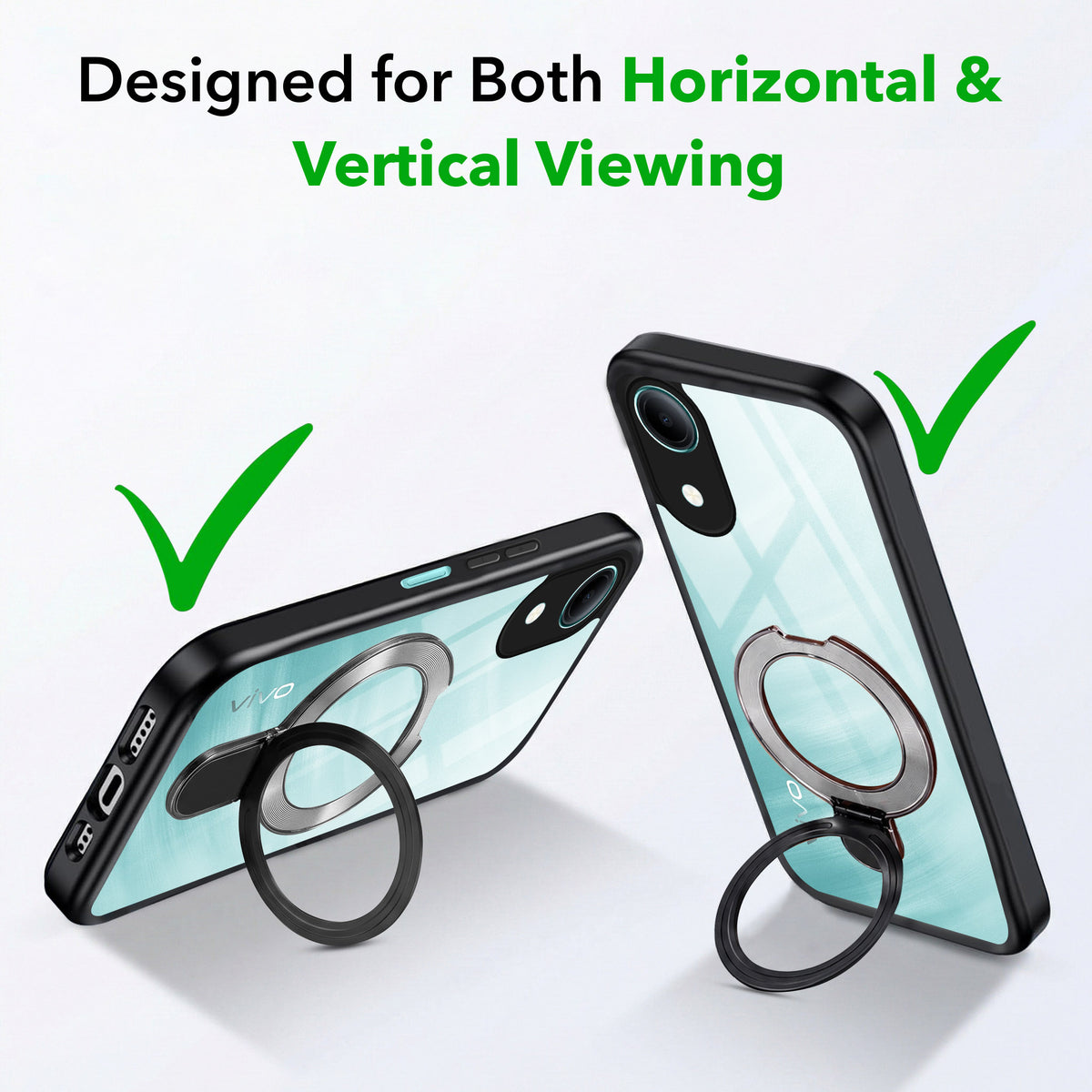 For Vivo T5e 4G Back Cover Case (Kick Stand Ring Holder | Life time Anti Yellow | Camera Protection)