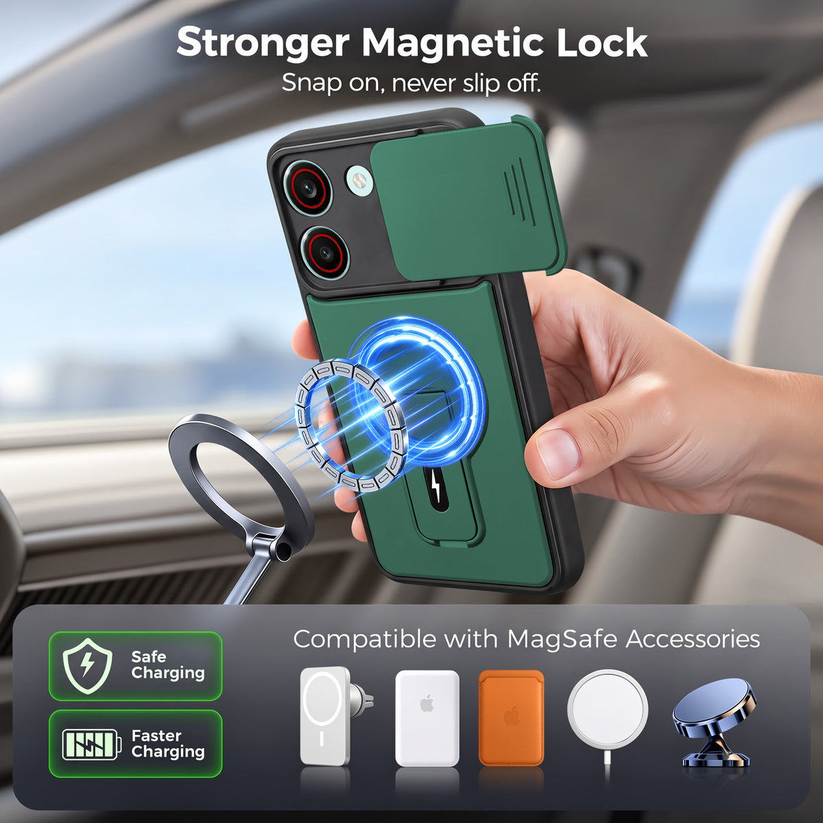 For Redmi Turbo 5 Back Case Cover Metallic (Hybrid Armor Kickstand | Sliding Shutter Camera Protection | MagSafe Compatible)