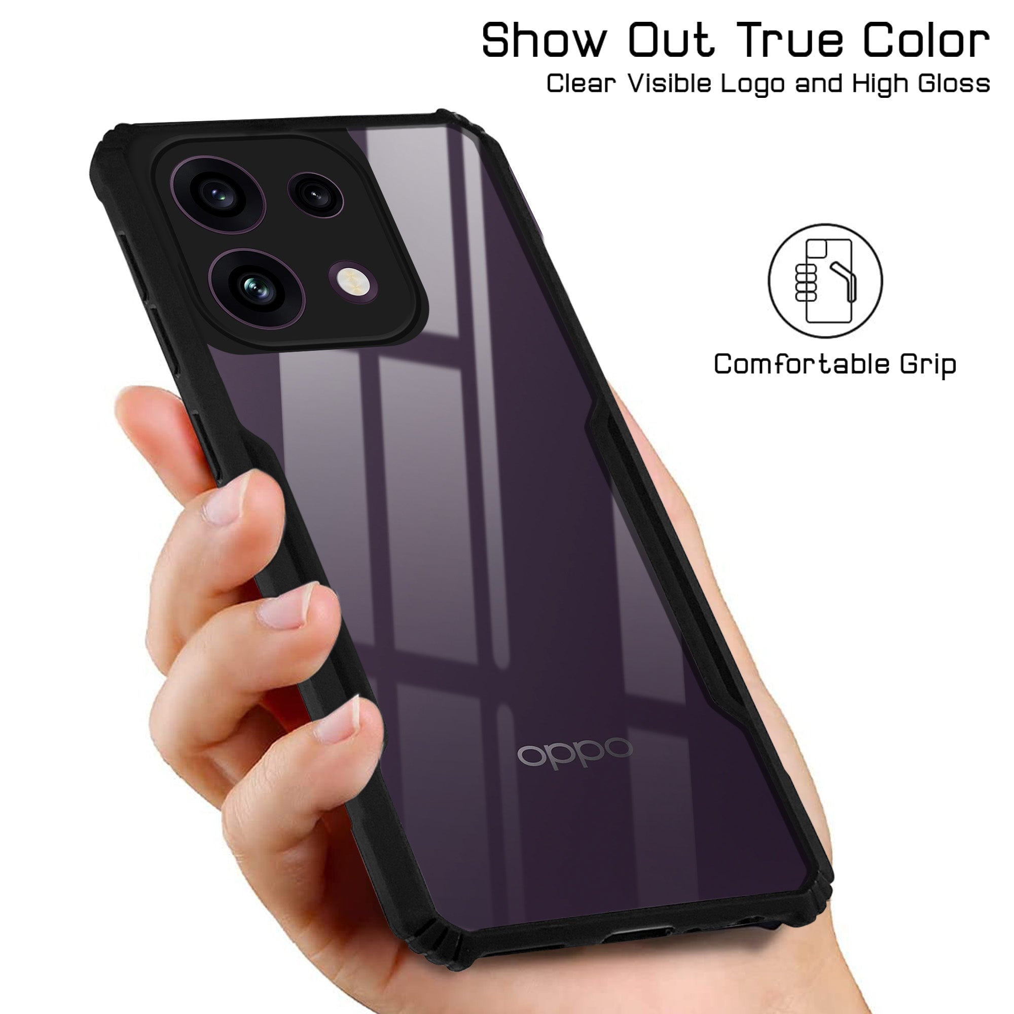 For Oppo Reno 16C 5G Back Cover Case Hybrid (Shockproof with Polycarbonate Clear Panel | Professional Black)