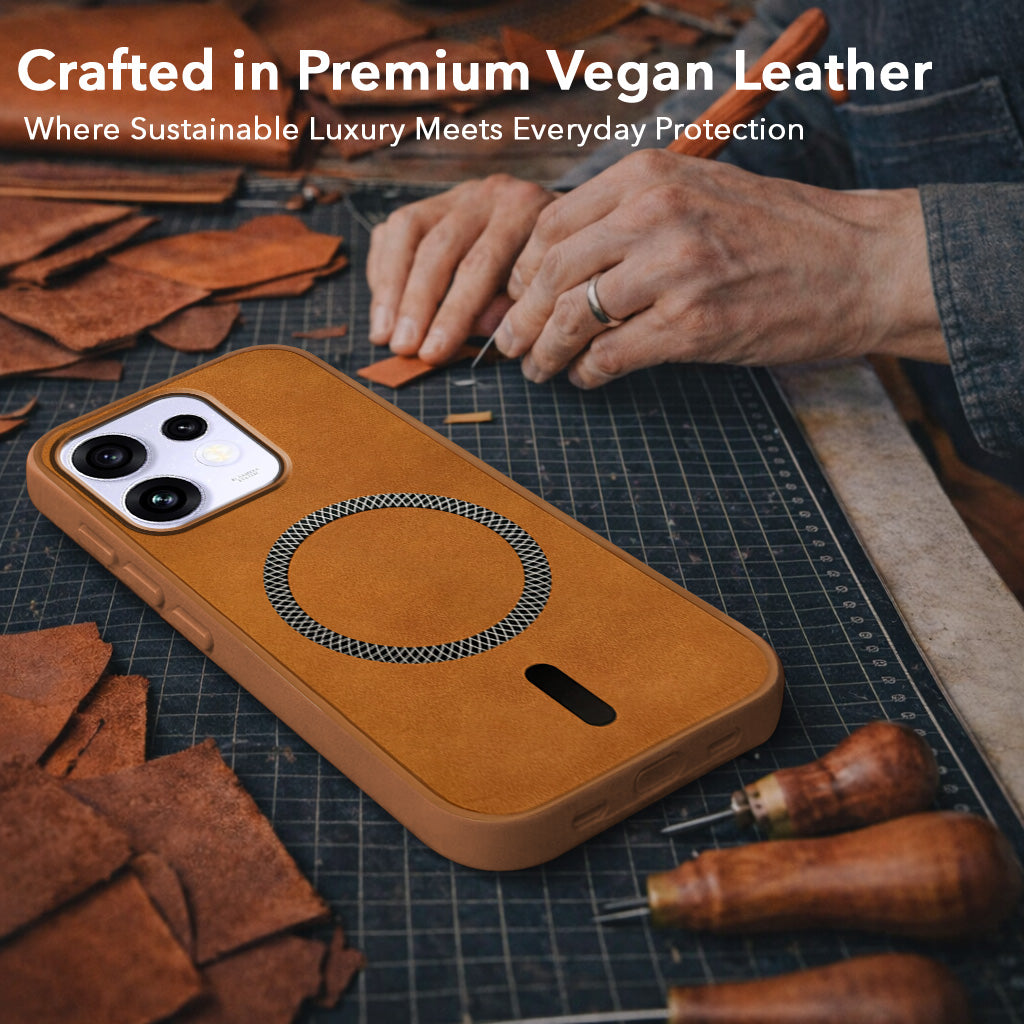 For Oppo Reno 16 Back Cover Case Leather Finish (MagSafe Compatible Wireless Charging | Soft Touch | Camera Bump Protection)