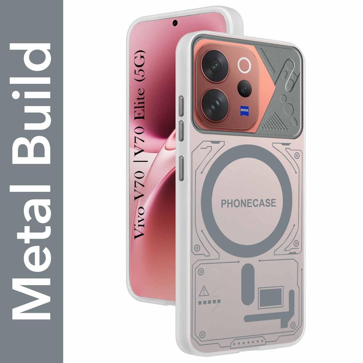 For Vivo V70 | Vivo V70 Elite 5G Metallic Back Cover Case (Metallic Camera Protection & Buttons | Translucent Milky Shade | Hard Polycarbonate)