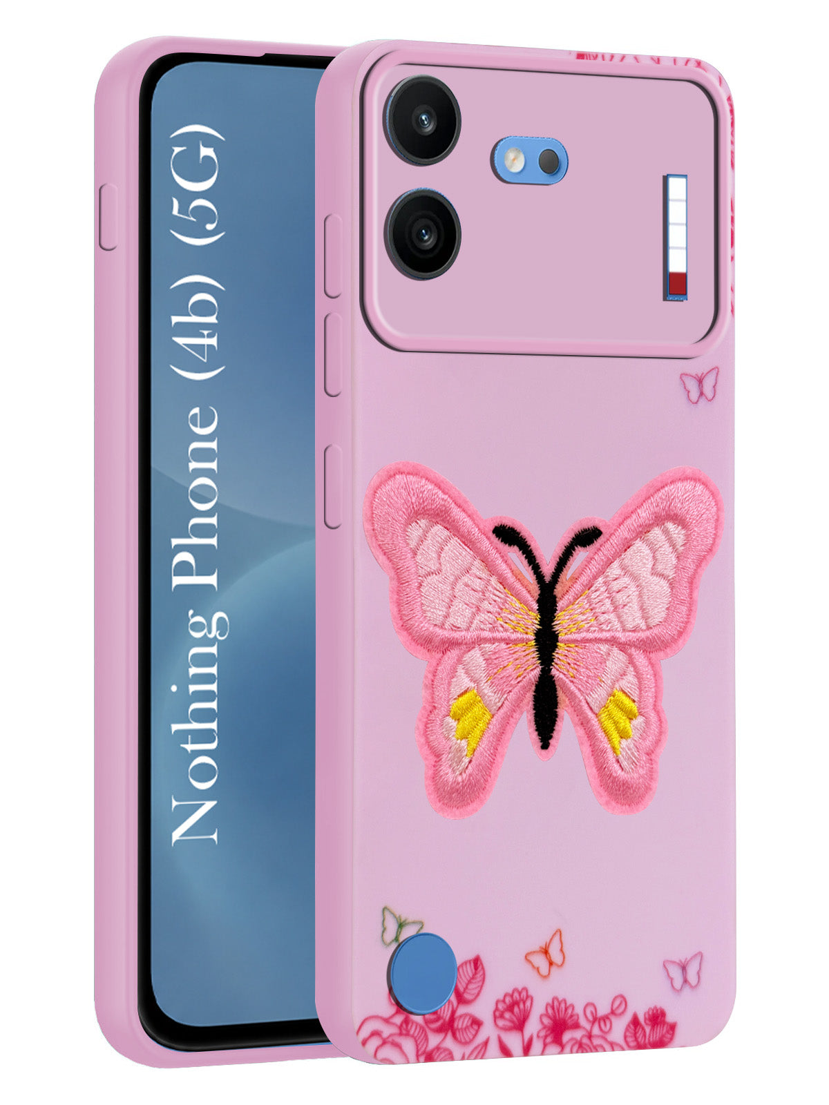 For Nothing Phone 4B 5G Power Back Cover Case (Soft Butterfly Embroidery | Women Teen Girls | Camera Protection| Matte Silicone)