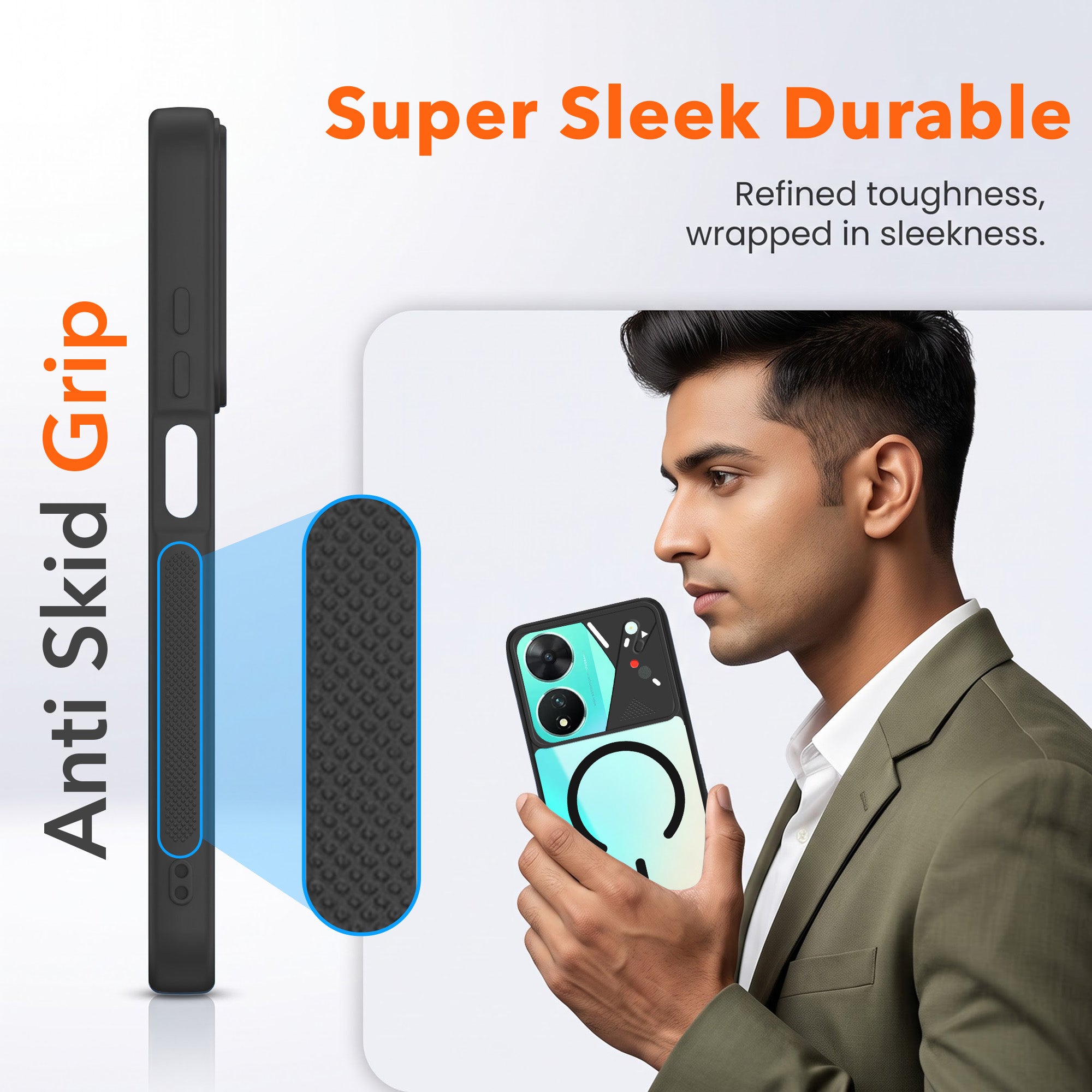 For Vivo T2 Back Cover Case Lifetime Anti-Yellow Clear (Camera Protection | Side Grip | Wireless MagSafe Compatible)