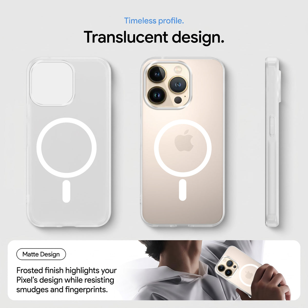 For Apple iPhone 14 Pro Max Matte Finish Back Case Cover (MagSafe Compatible | Translucent Soft Touch | Slim and Unbreakable)