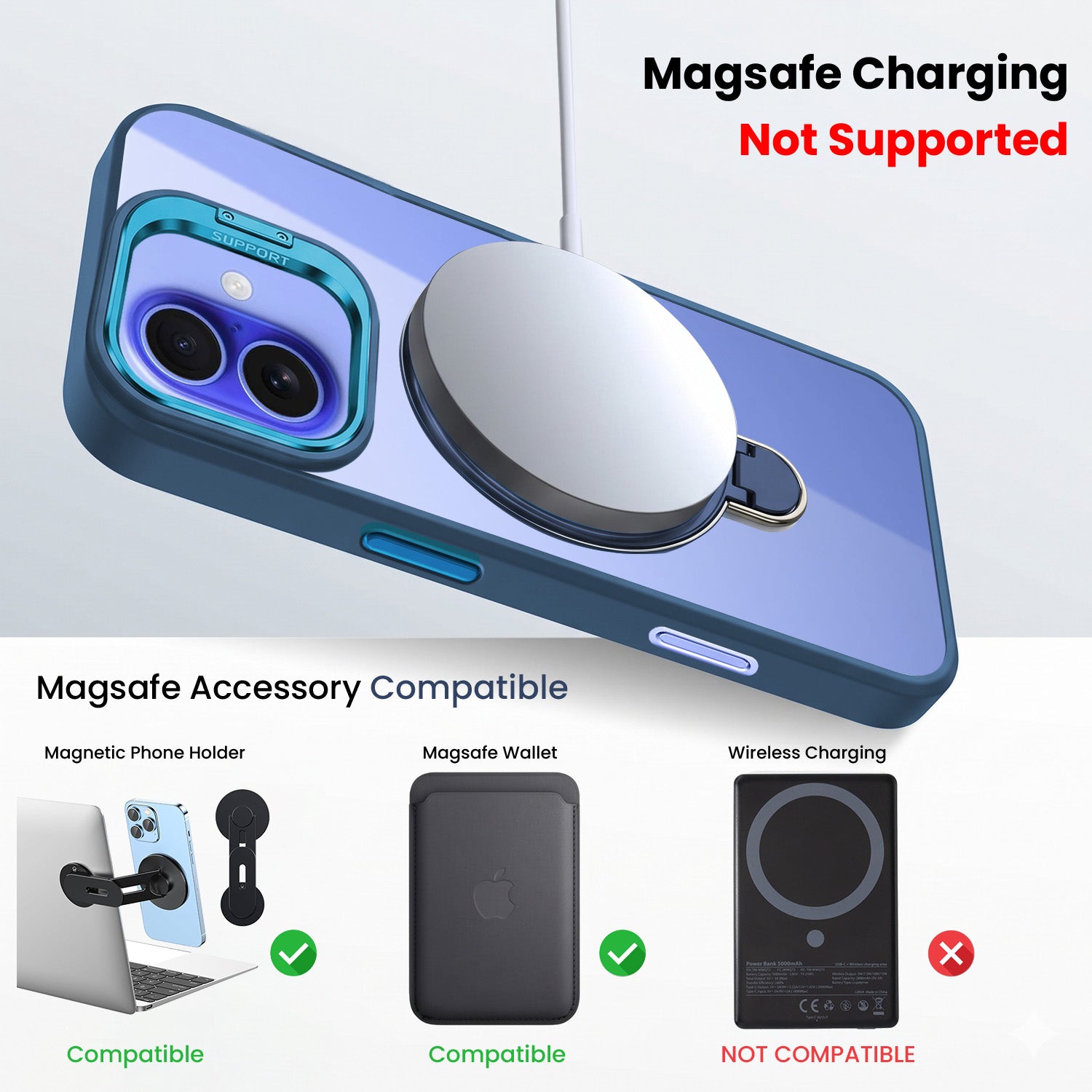 For Apple iPhone 16 Plus Back Cover Case Crystal (Lifetime Anti Yellow | Magnetic Ring Stand | Camera Lens Protection | MagSafe Compatible)