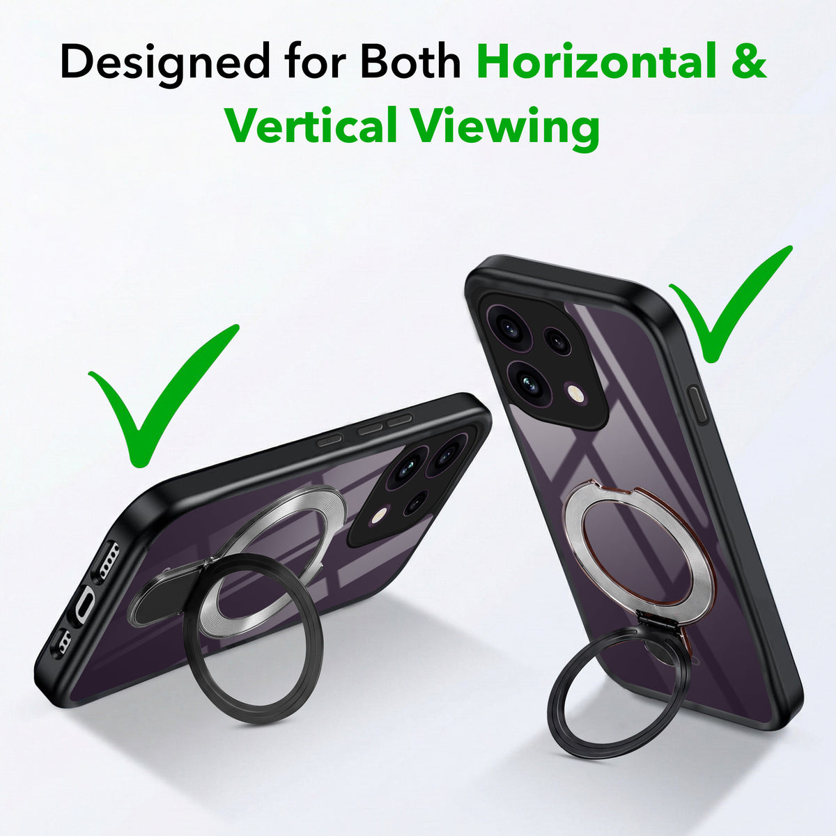 For Oppo Reno 16C 5G Back Cover Case (Kick Stand Ring Holder | Life time Anti Yellow | Camera Protection)