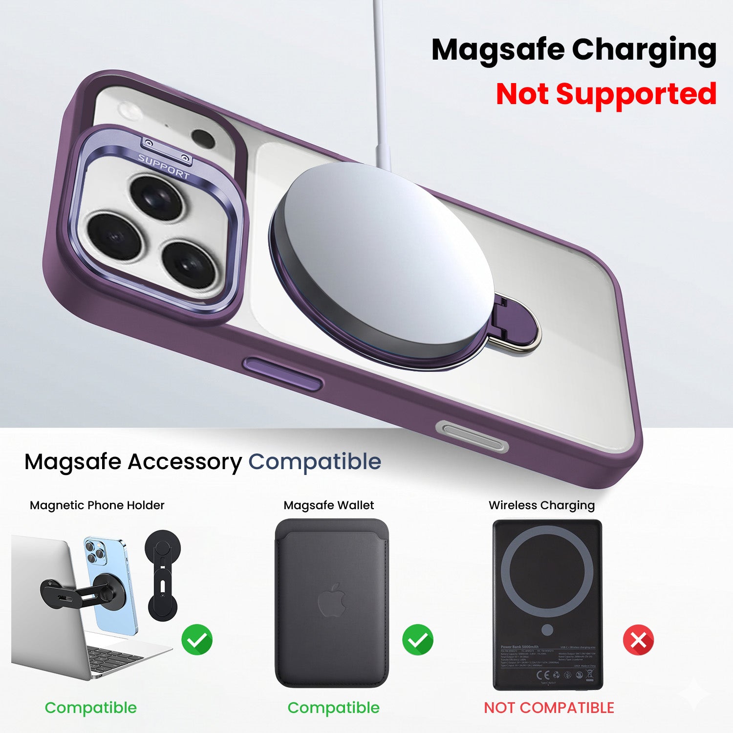 For Apple iPhone 17 Pro Back Cover Case Crystal (Lifetime Anti Yellow | Magnetic Ring Stand | Camera Lens Protection | MagSafe Compatible)