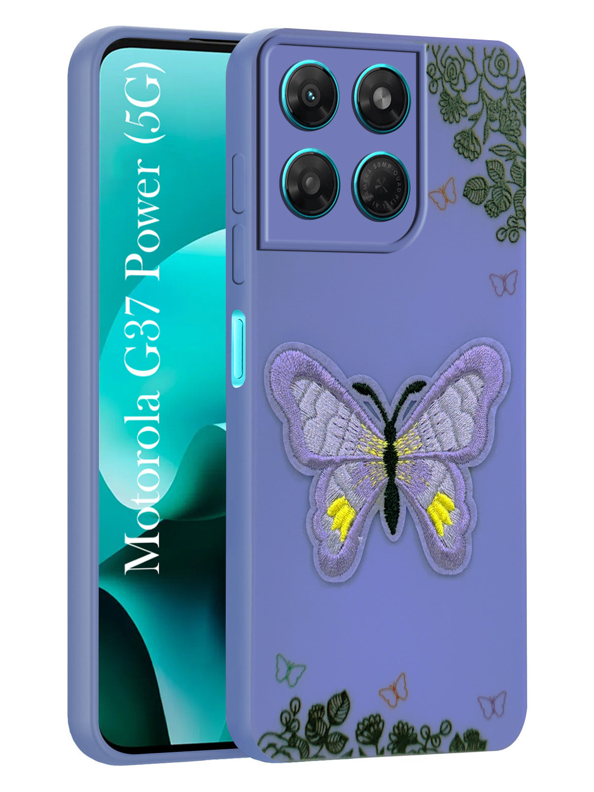 For Motorola Moto G37 Power Back Cover Case (Soft Butterfly Embroidery | Women Teen Girls | Camera Protection| Matte Silicone)