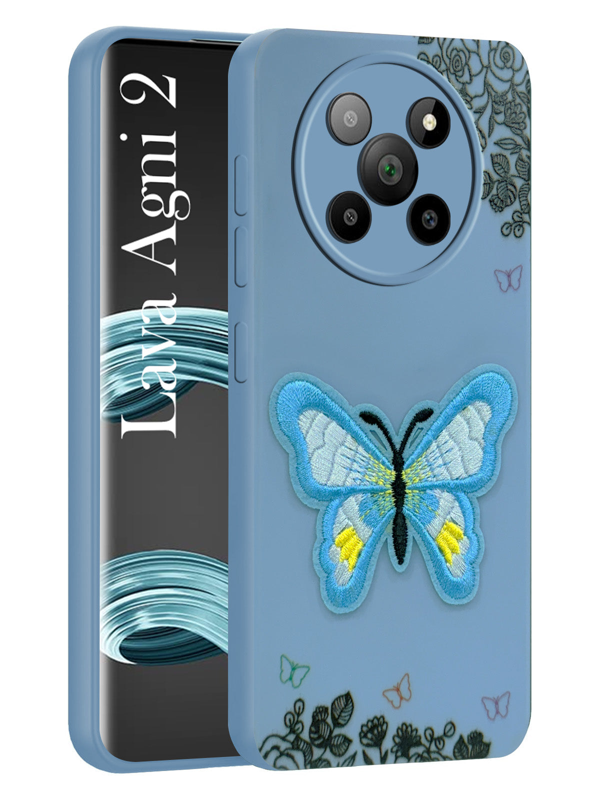 For Lava Agni 2 5G Back Cover Case (Soft Butterfly Embroidery | Women Teen Girls | Camera Protection| Matte Silicone)