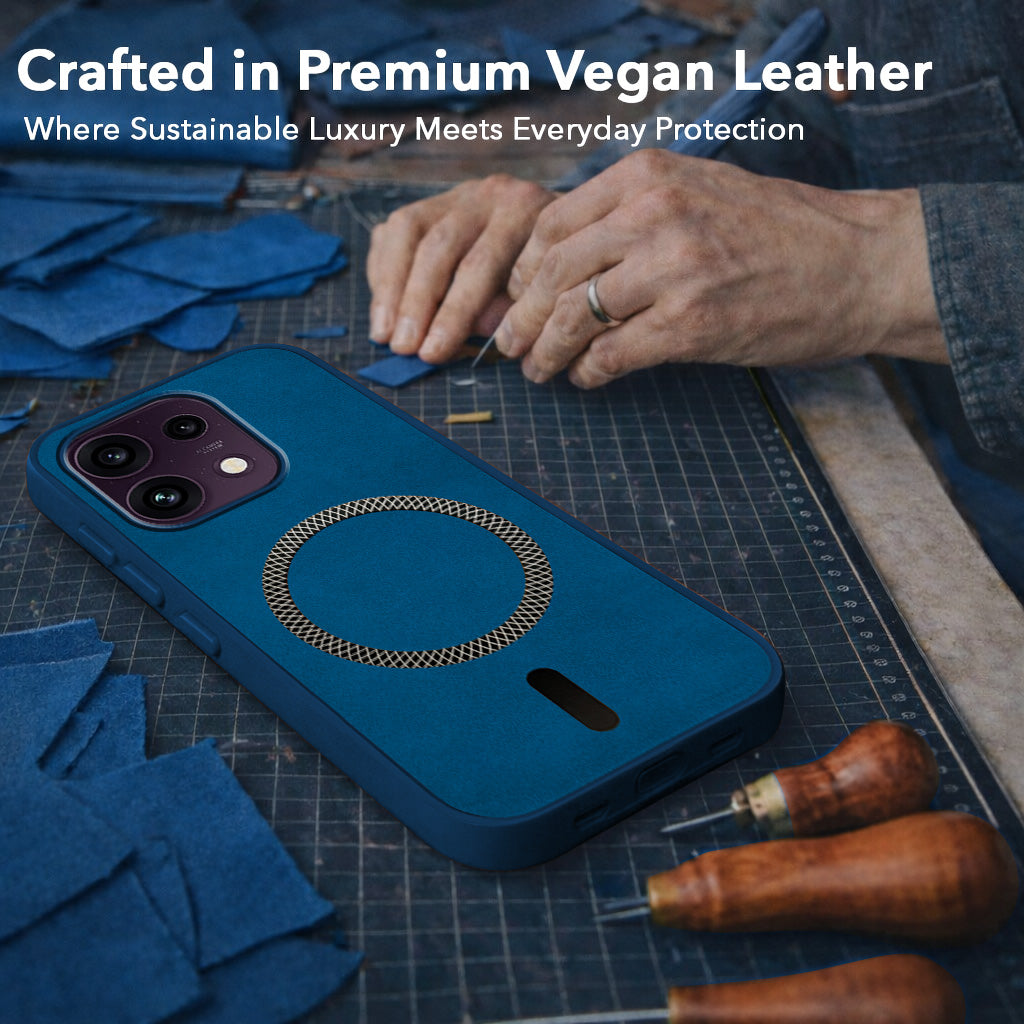 For Oppo Reno 16C 5G Back Cover Case Leather Finish (MagSafe Compatible Wireless Charging | Soft Touch | Camera Bump Protection)