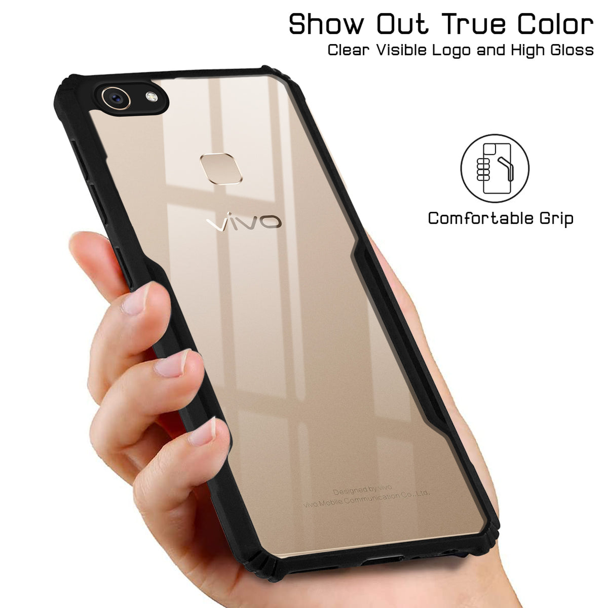 For Vivo V7 Plus Back Cover Case Hybrid (Shockproof with Polycarbonate Clear Panel | Professional Black)