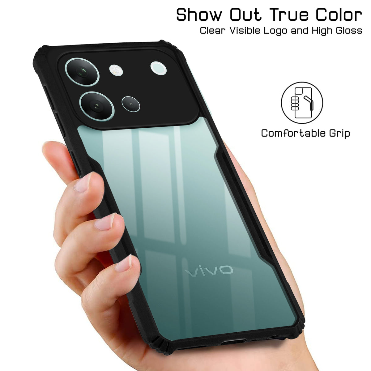 For Vivo V80 5G Back Cover Case Hybrid (Shockproof with Polycarbonate Clear Panel | Professional Black)