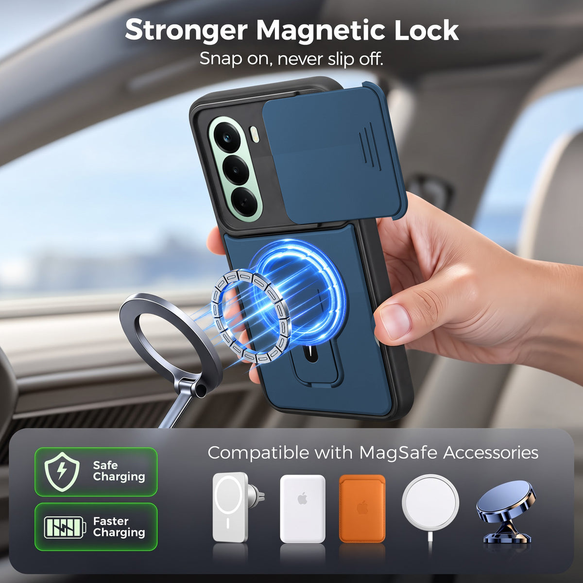 For OnePlus Nord CE 6 Lite Back Case Cover Metallic (Hybrid Armor Kickstand | Sliding Shutter Camera Protection | MagSafe Compatible)