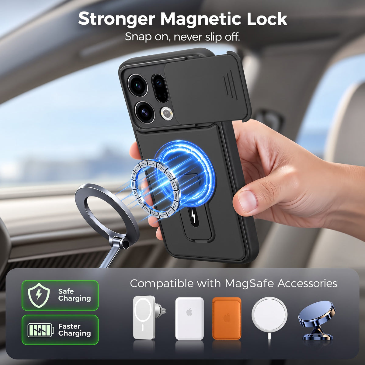 For Oppo Find X9 | Oppo Find X9s Back Case Cover Metallic (Hybrid Armor Kickstand | Sliding Shutter Camera Protection | MagSafe Compatible)