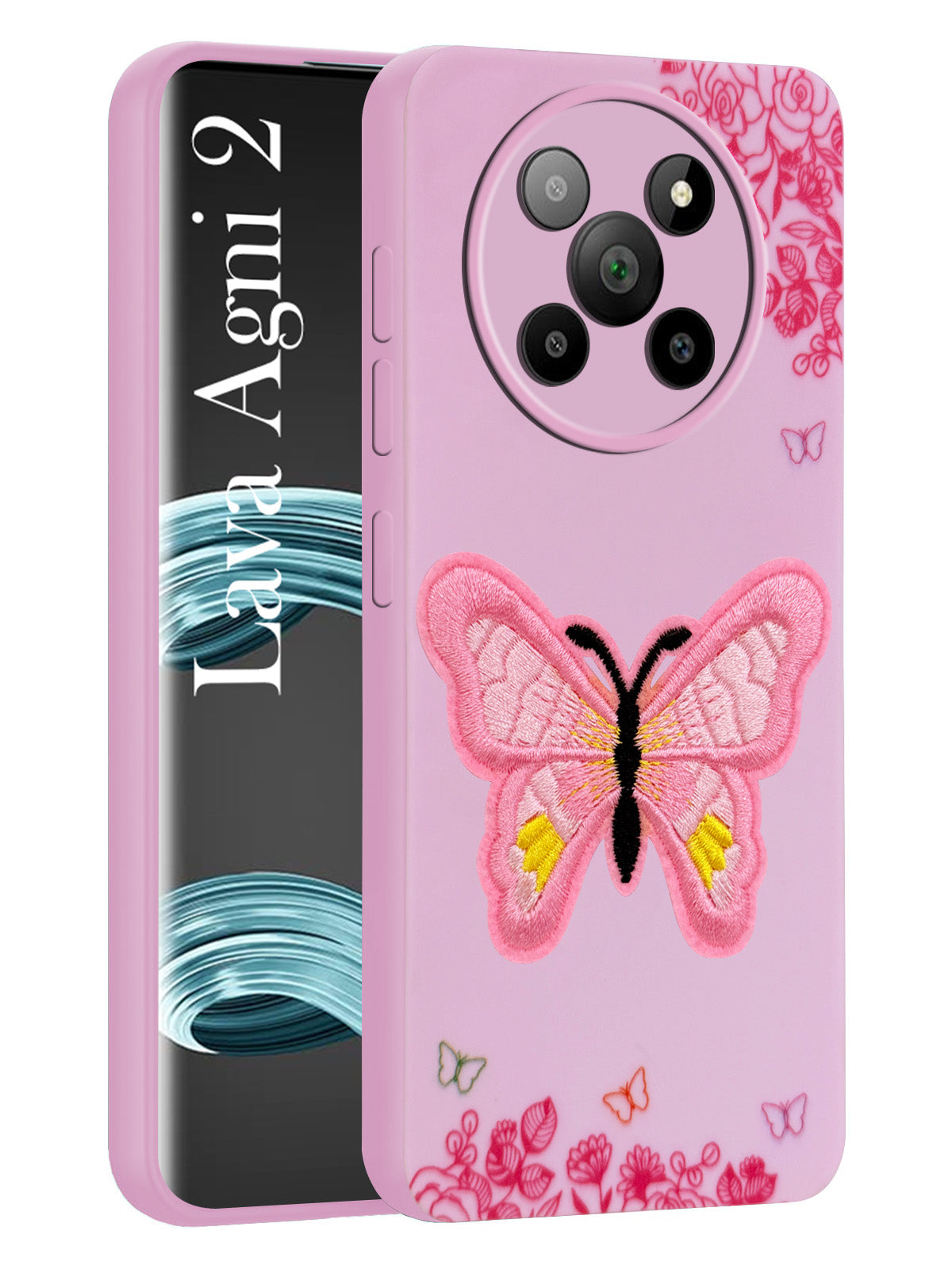 For Lava Agni 2 5G Back Cover Case (Soft Butterfly Embroidery | Women Teen Girls | Camera Protection| Matte Silicone)