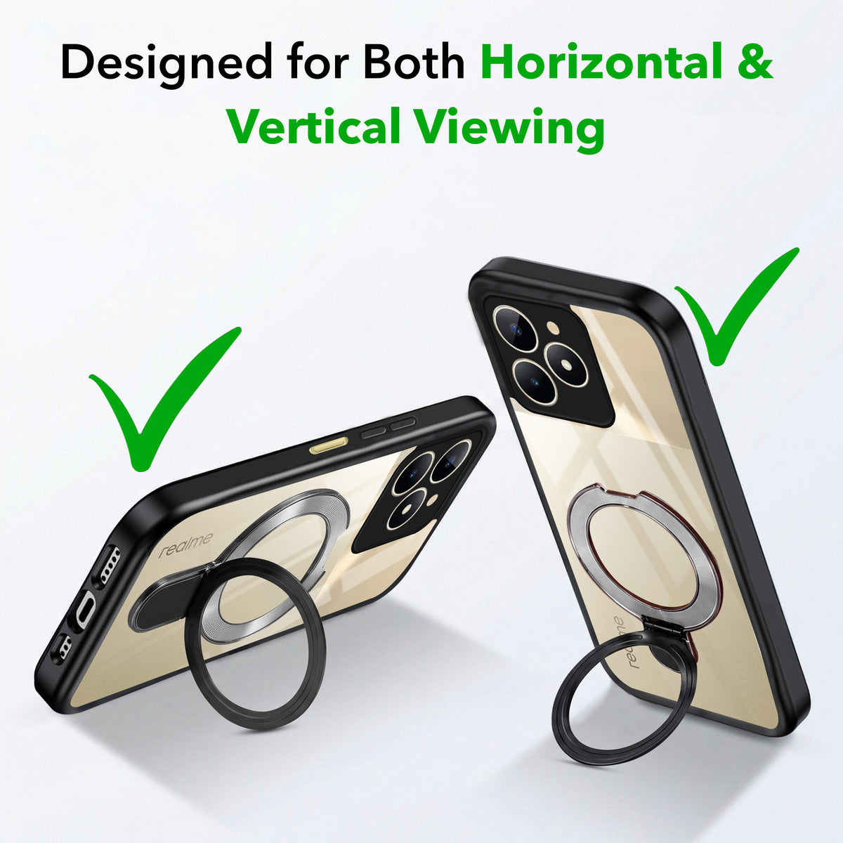 For Realme C53 Back Cover Case (Kick Stand Ring Holder | Life time Anti Yellow | Camera Protection)