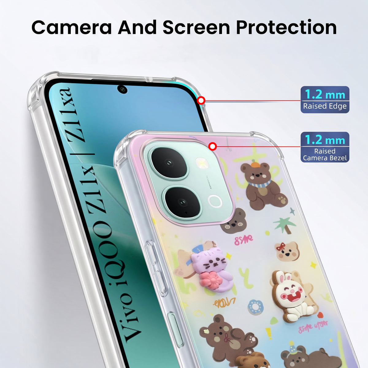 For iQOO Z11x | iQOO Z11xa Back Cover Case (3D Cute Cartoons | Hard Back Side Soft | Matte Premium Finish | HD Printing)