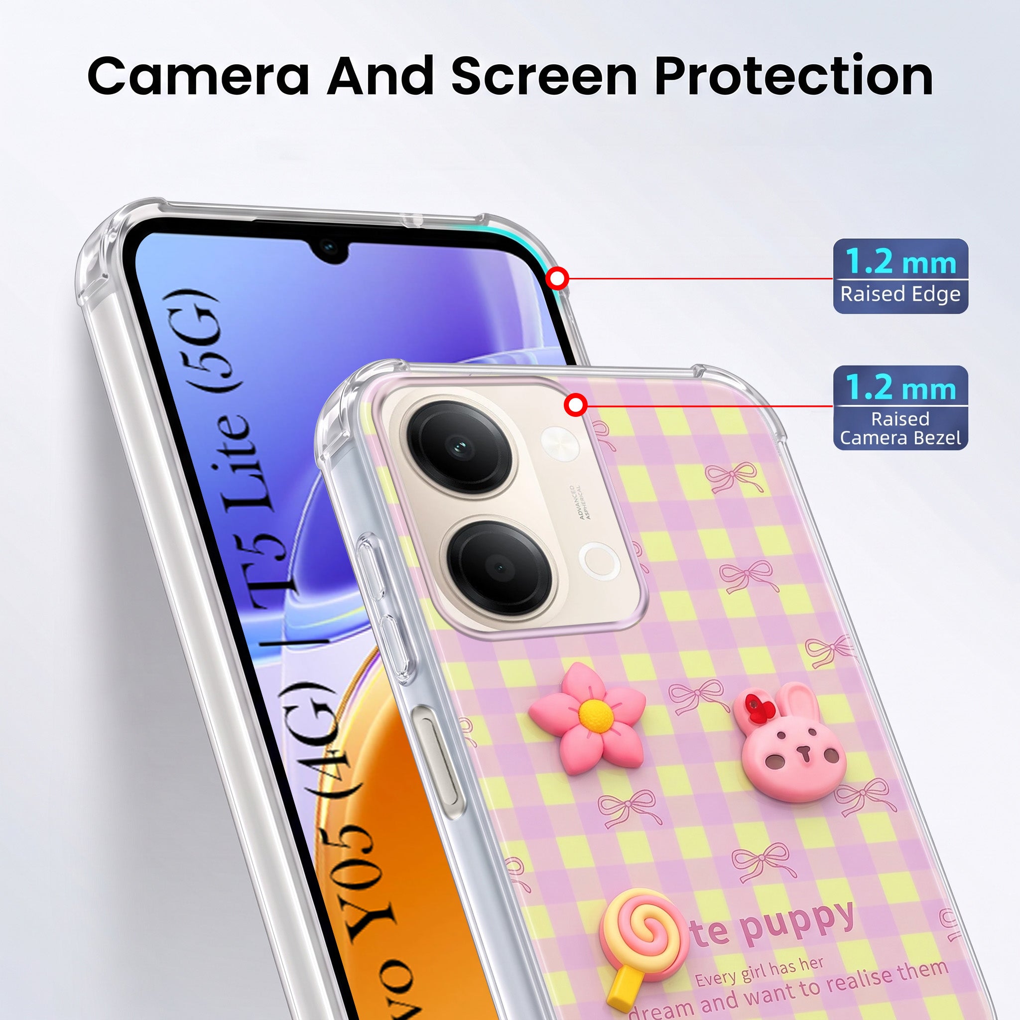 For Vivo Y05 4G Back Cover Case (3D Cute Cartoons | Hard Back Side Soft | Matte Premium Finish | HD Printing)