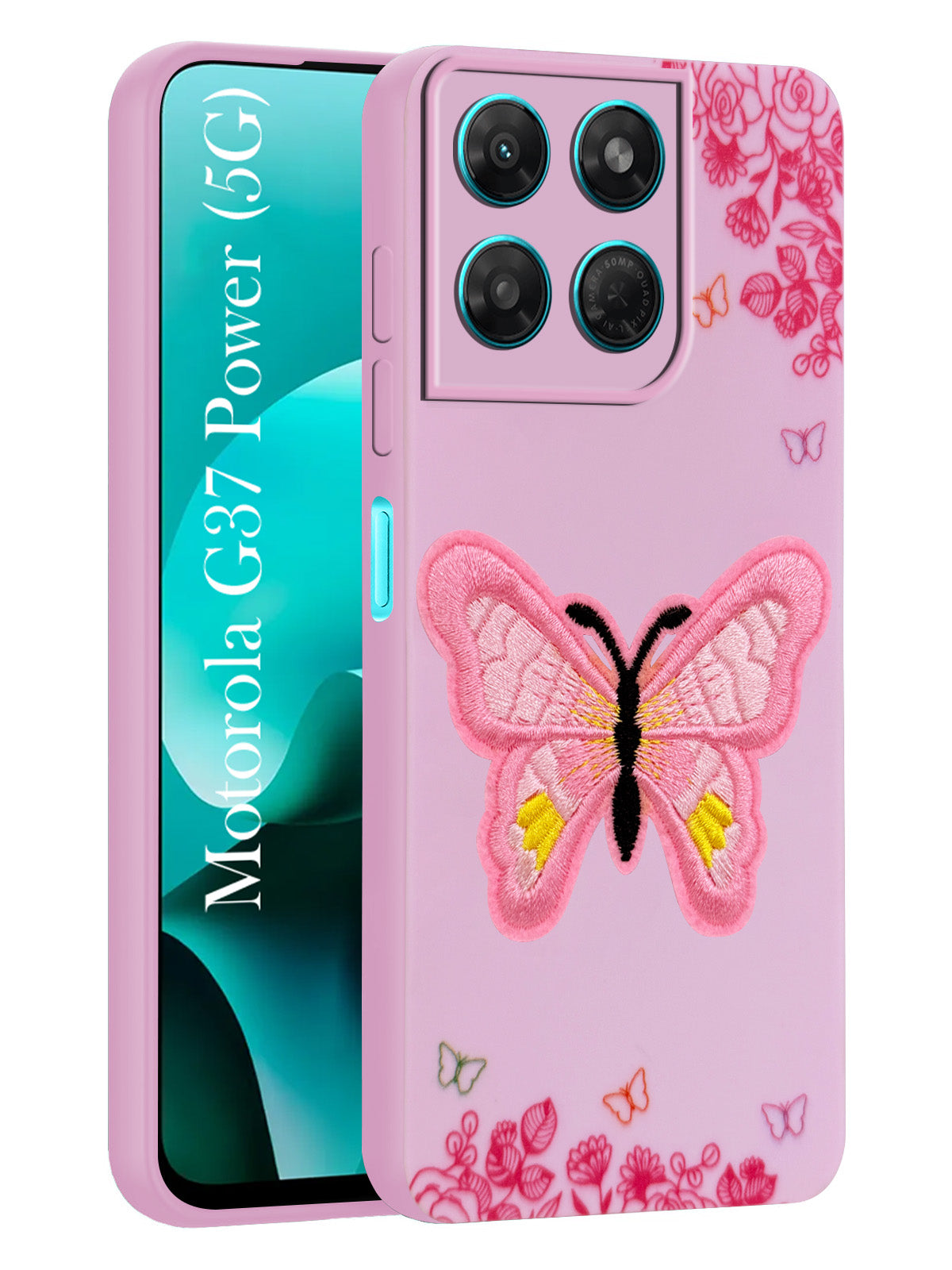 For Motorola Moto G37 Power Back Cover Case (Soft Butterfly Embroidery | Women Teen Girls | Camera Protection| Matte Silicone)