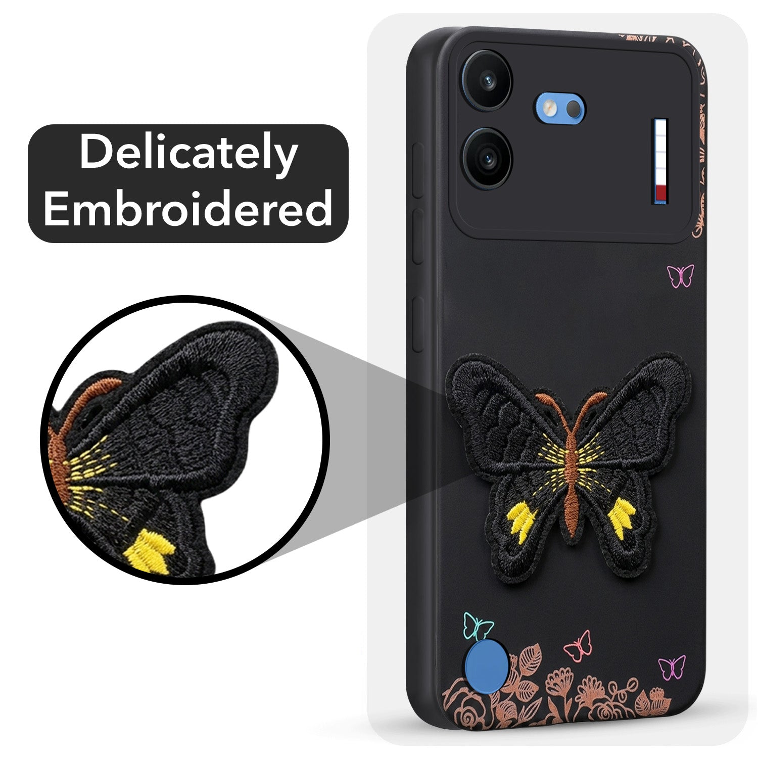 For Nothing Phone 4B 5G Power Back Cover Case (Soft Butterfly Embroidery | Women Teen Girls | Camera Protection| Matte Silicone)