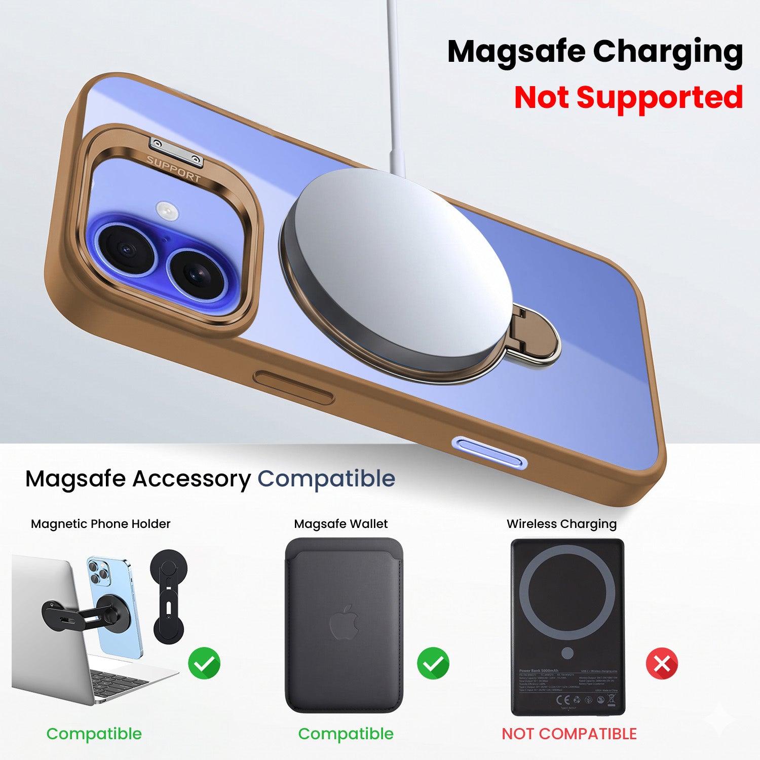 For Apple iPhone 16 Plus Back Cover Case Crystal (Lifetime Anti Yellow | Magnetic Ring Stand | Camera Lens Protection | MagSafe Compatible)