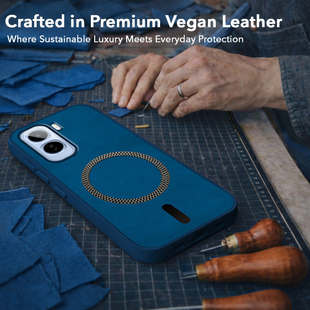For Vivo T5 Pro 5G Back Cover Case Leather Finish (MagSafe Compatible Wireless Charging | Soft Touch | Camera Bump Protection)