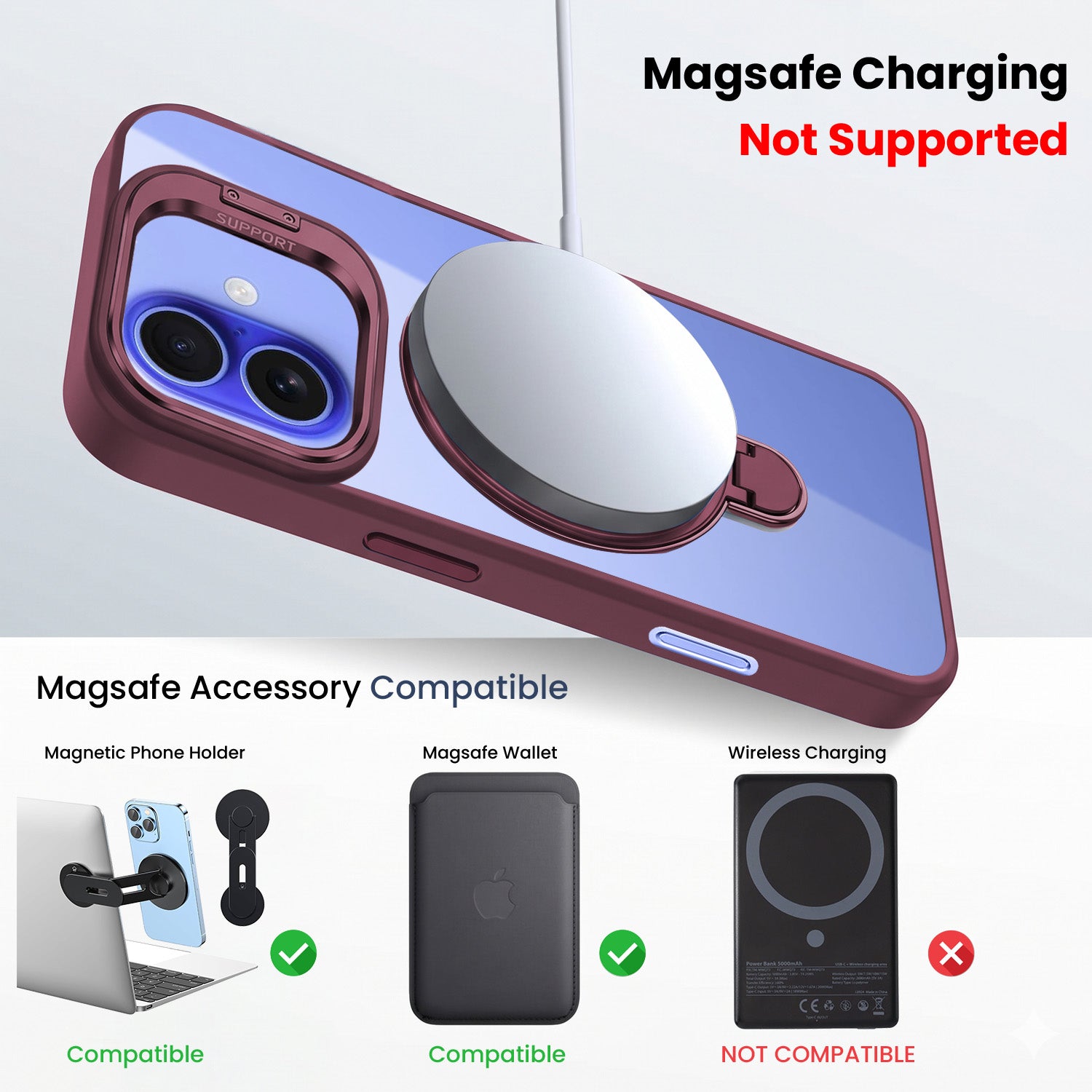 For Apple iPhone 16 Plus Back Cover Case Crystal (Lifetime Anti Yellow | Magnetic Ring Stand | Camera Lens Protection | MagSafe Compatible)