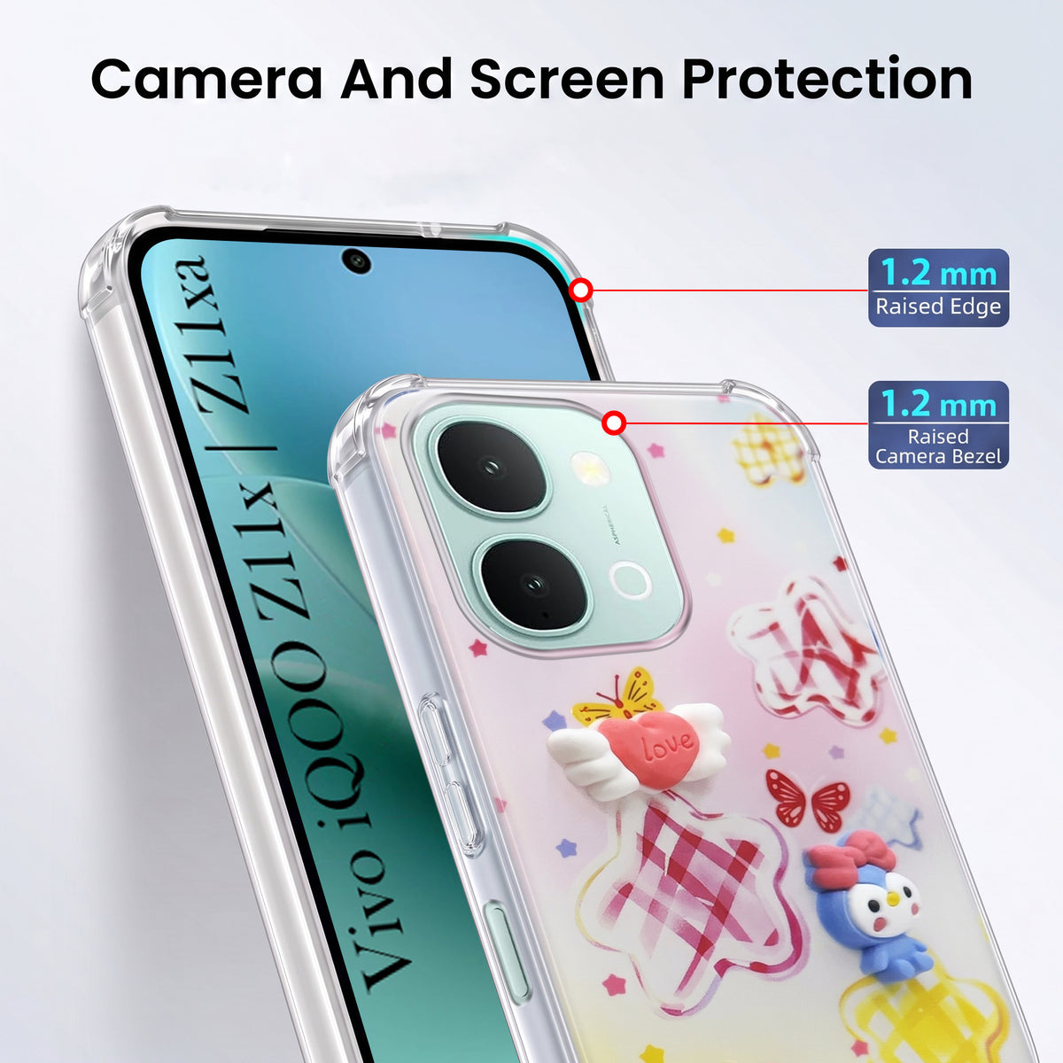 For iQOO Z11x | iQOO Z11xa Back Cover Case (3D Cute Cartoons | Hard Back Side Soft | Matte Premium Finish | HD Printing)