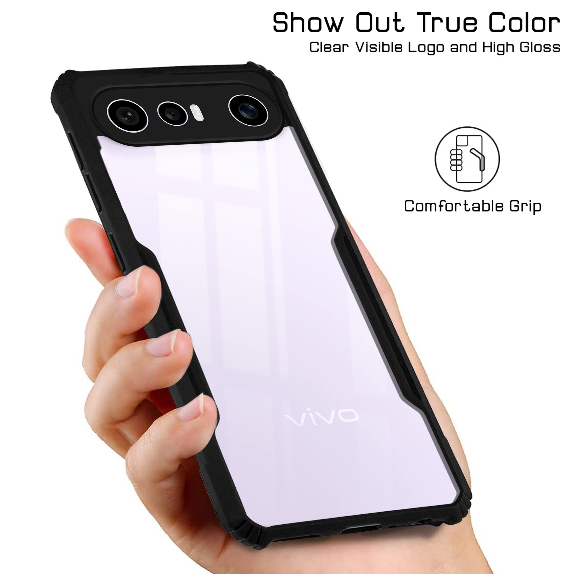For Vivo X300 FE Back Cover Case Hybrid (Shockproof with Polycarbonate Clear Panel | Professional Black)