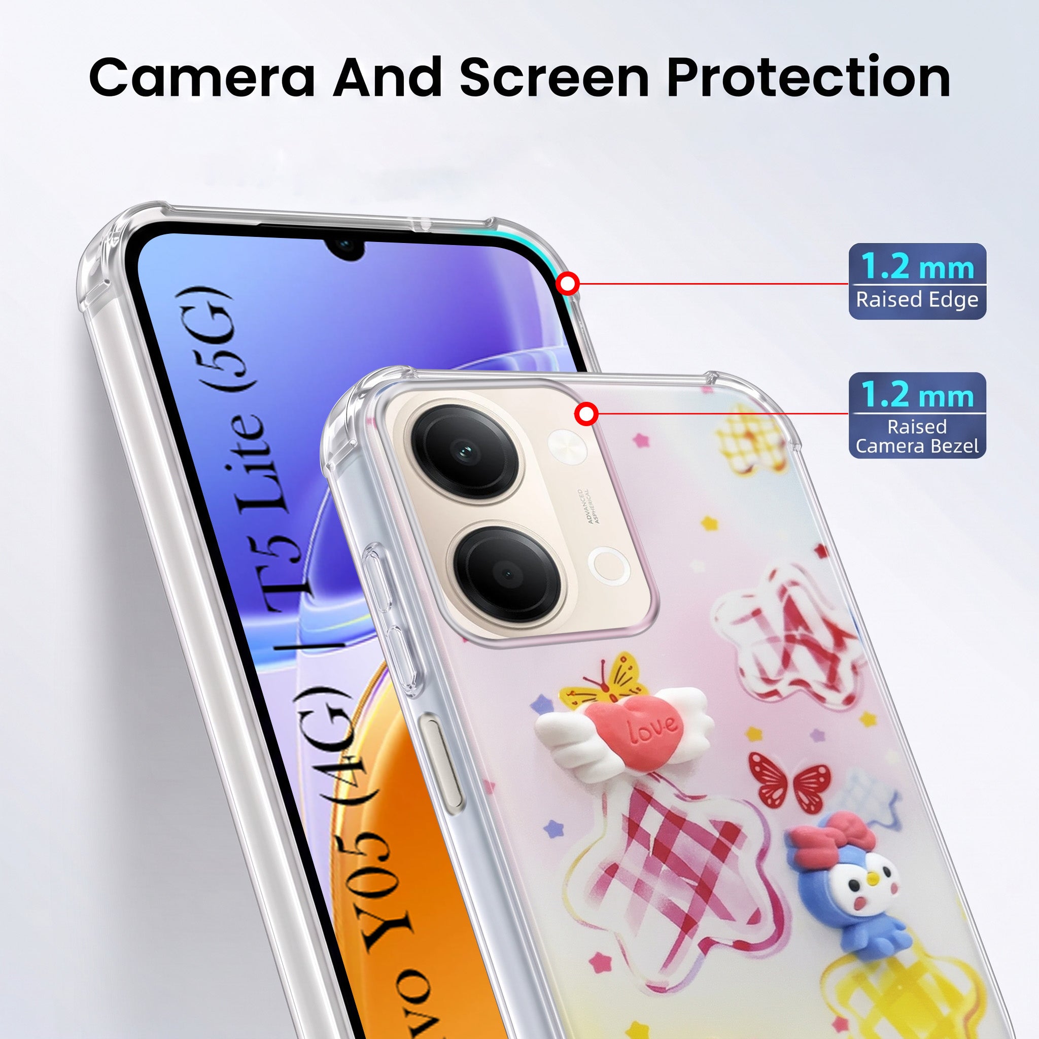 For Vivo Y05 4G Back Cover Case (3D Cute Cartoons | Hard Back Side Soft | Matte Premium Finish | HD Printing)