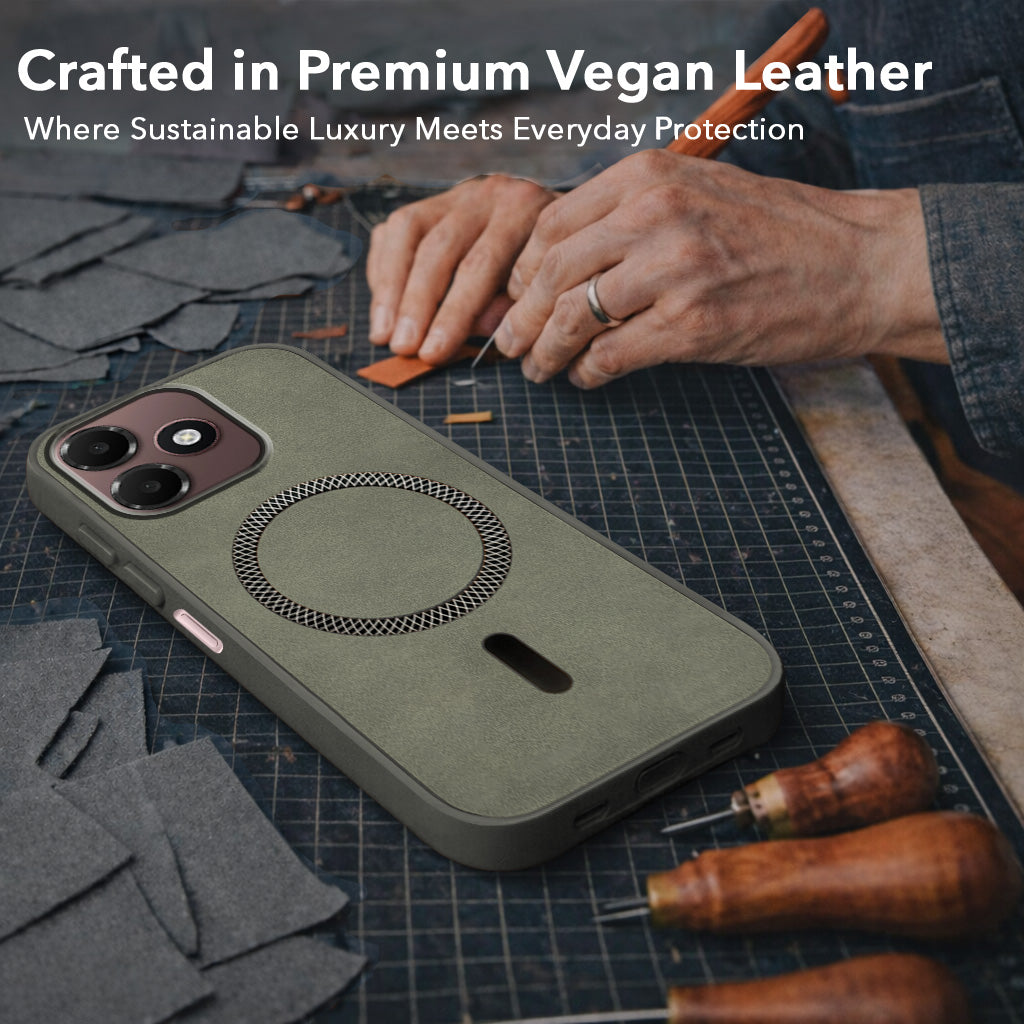For Oppo A6c 4G Back Cover Case Leather Finish (MagSafe Compatible Wireless Charging | Soft Touch | Camera Bump Protection)