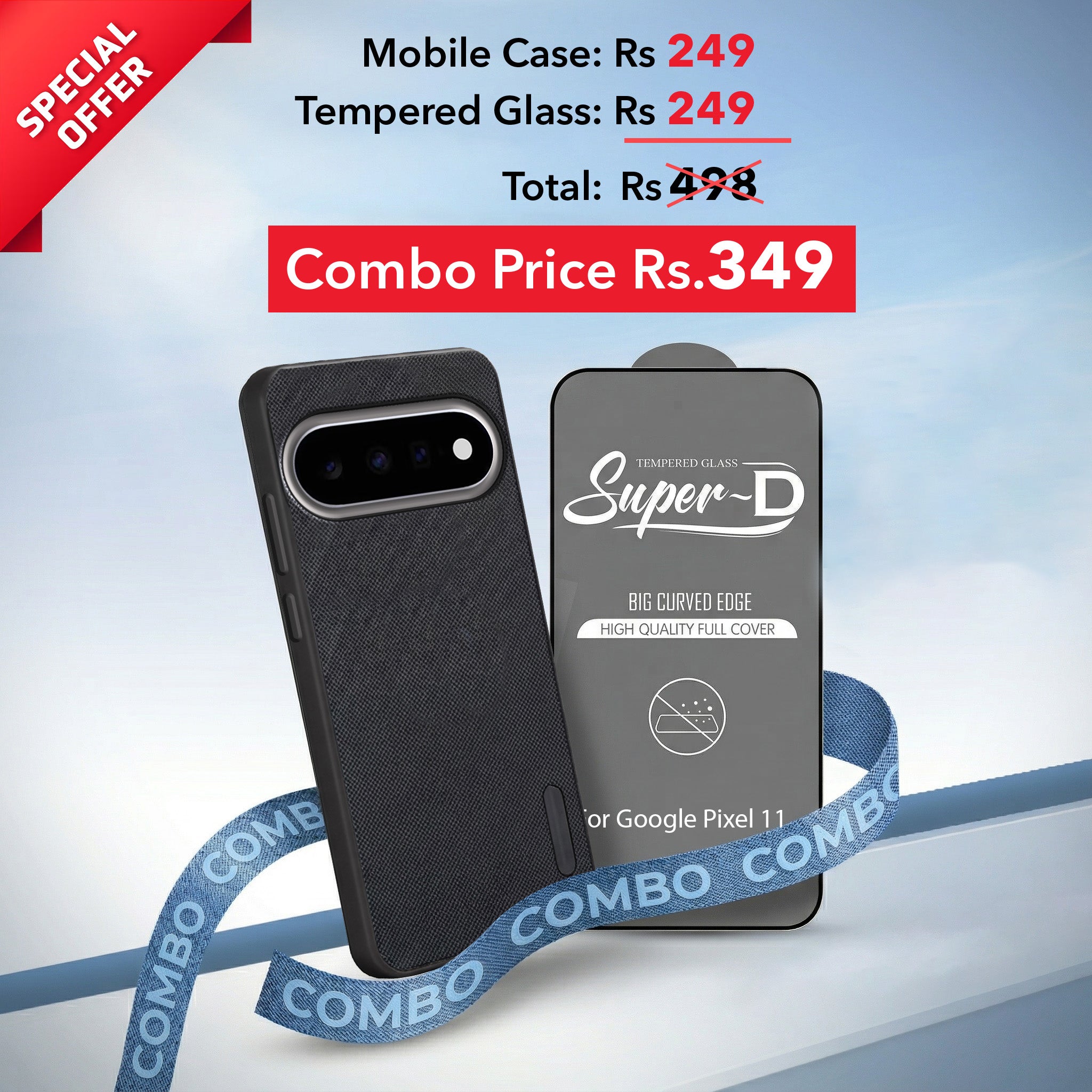 For Google Pixel 11 Combo with Back Cover and 9H Tempered Glass (Textured Grip Design | Micro-Fiber Cloth Inside | Oleophobic Coating Screen Glass)