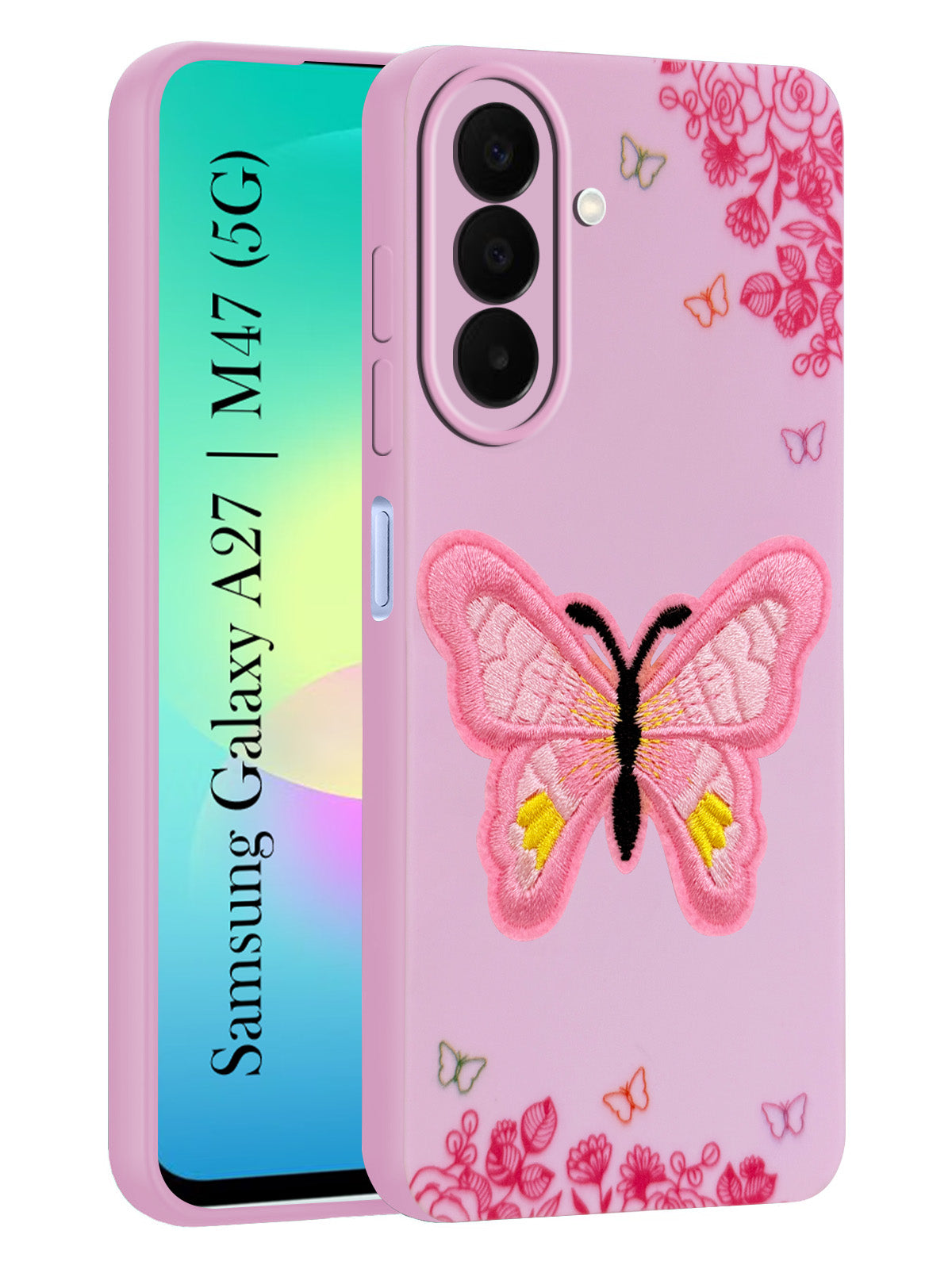 For Samsung Galaxy A27 5G | Samsung Galaxy M47 5G Back Cover Case (Soft Butterfly Embroidery | Women Teen Girls | Camera Protection| Matte Silicone)