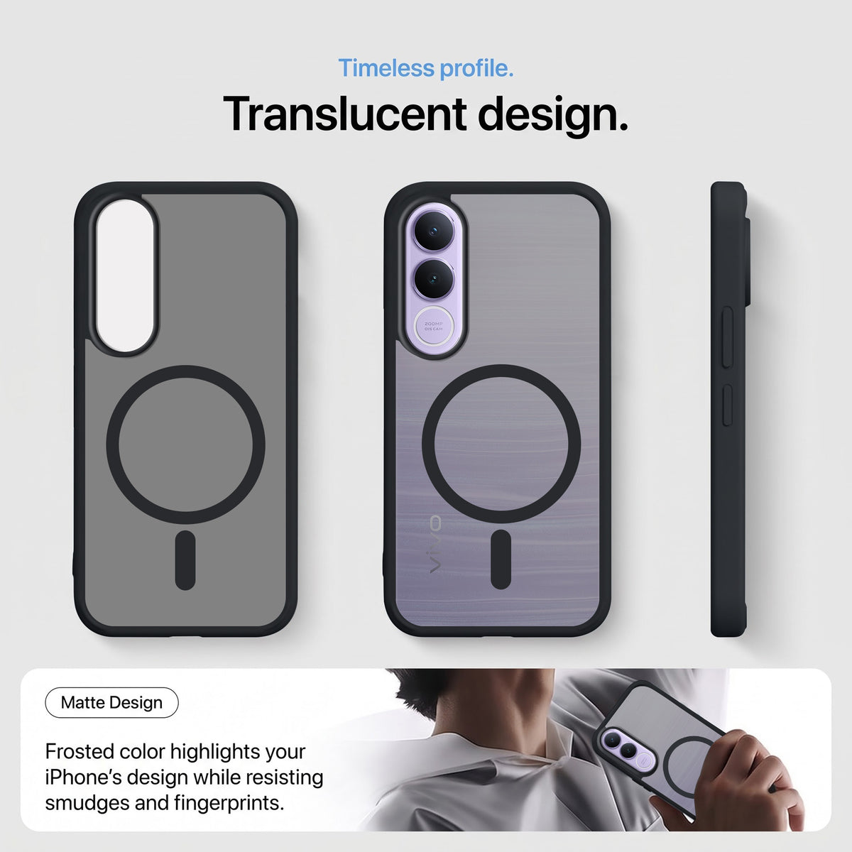 For Vivo V70 FE 5G Matte Finish Back Case Cover (MagSafe Compatible | Translucent Soft Touch | Slim and Unbreakable)