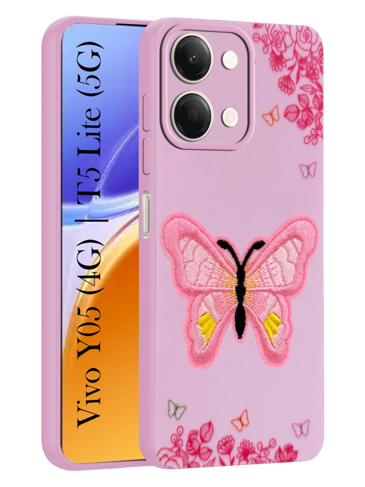 For Vivo Y05 (4G) | Vivo T5 Lite (5G) Back Cover Case (Soft Butterfly Embroidery | Women Teen Girls | Camera Protection| Matte Silicone)