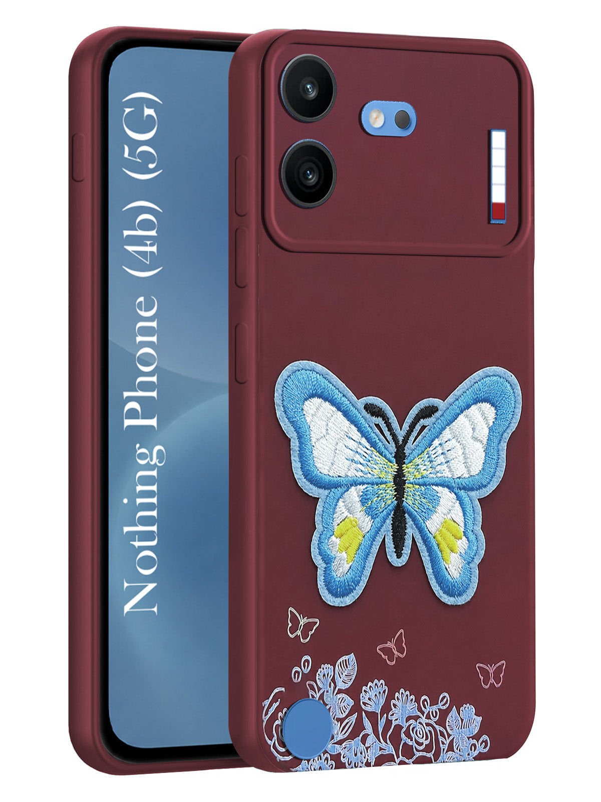 For Nothing Phone 4B 5G Back Cover Case (Soft Butterfly Embroidery | Women Teen Girls | Camera Protection| Matte Silicone)
