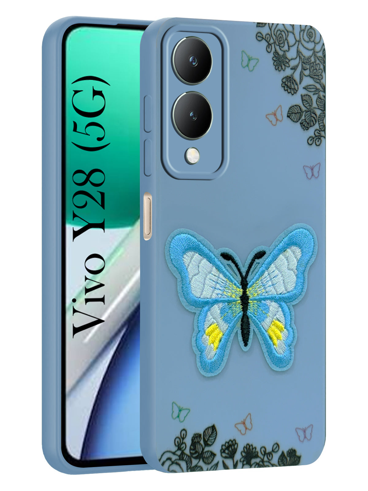 For Vivo Y28 5G Back Cover Case (Soft Butterfly Embroidery | Women Teen Girls | Camera Protection| Matte Silicone)