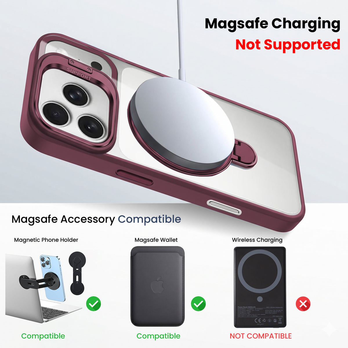For iPhone 17 Pro Back Cover Case Crystal (Lifetime Anti Yellow | Magnetic Ring Stand | Camera Lens Protection | MagSafe Compatible)