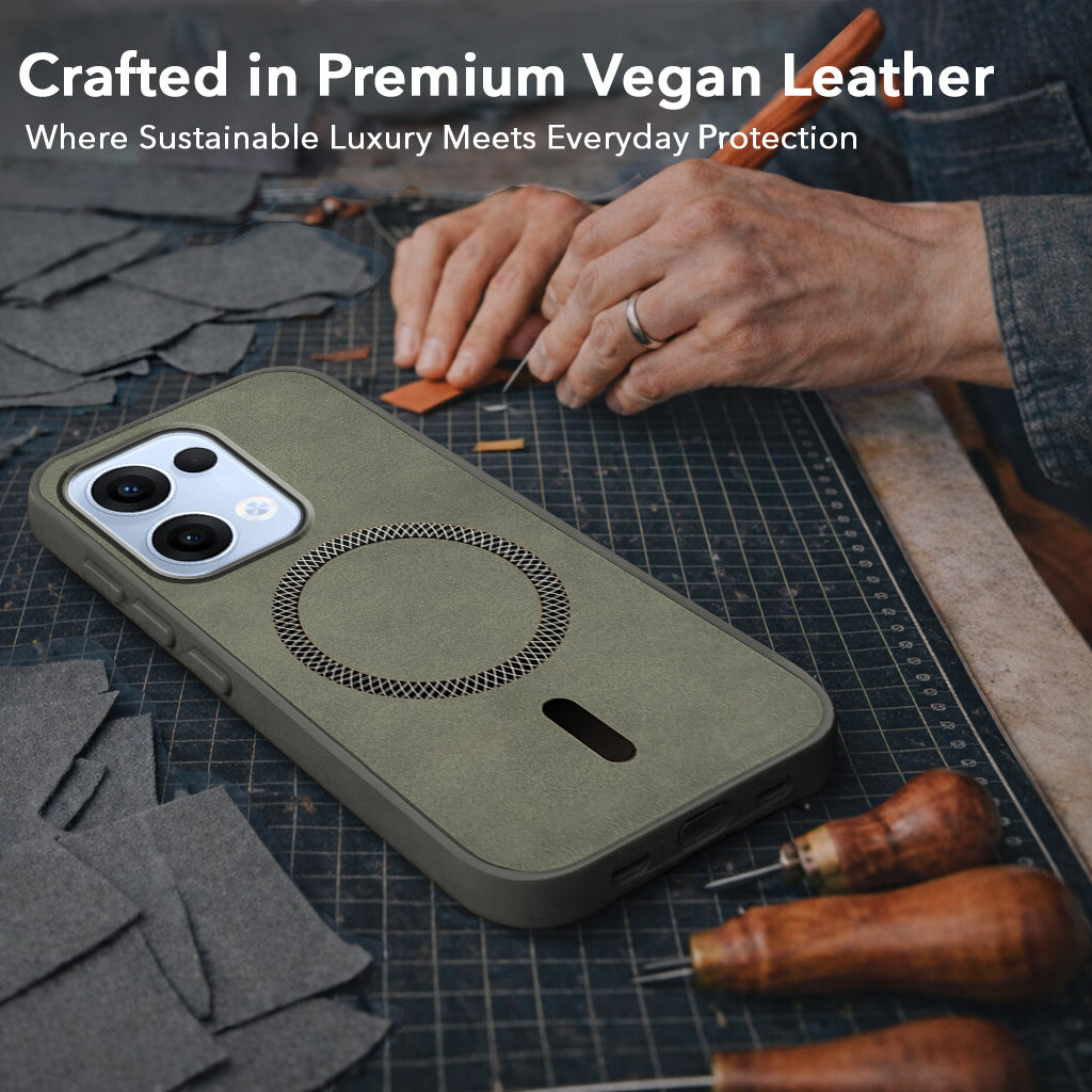For Oppo Reno13 5G | Oppo Reno 13 5G Back Cover Case Leather Finish (MagSafe Compatible Wireless Charging | Soft Touch | Camera Bump Protection)