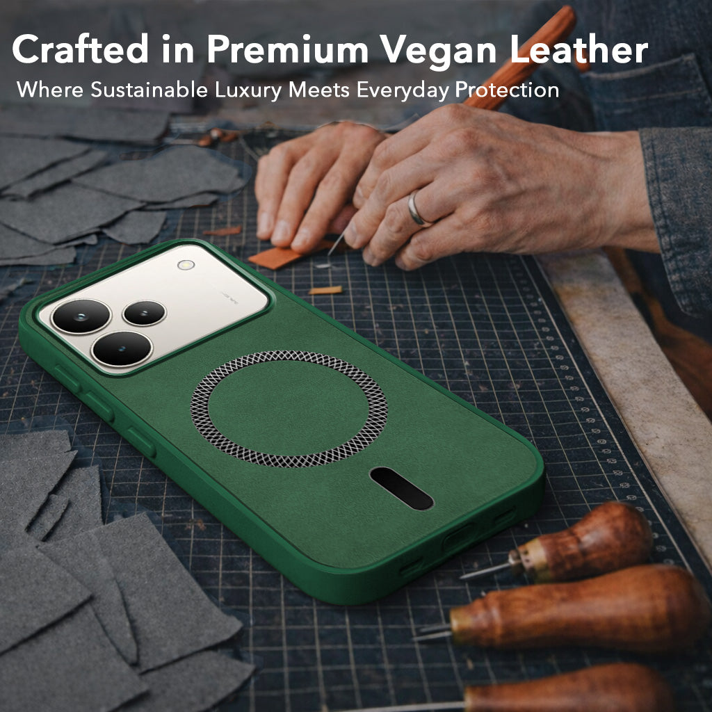For Realme P4 Pro Back Cover Case Leather Finish (MagSafe Compatible Wireless Charging | Soft Touch | Camera Bump Protection)