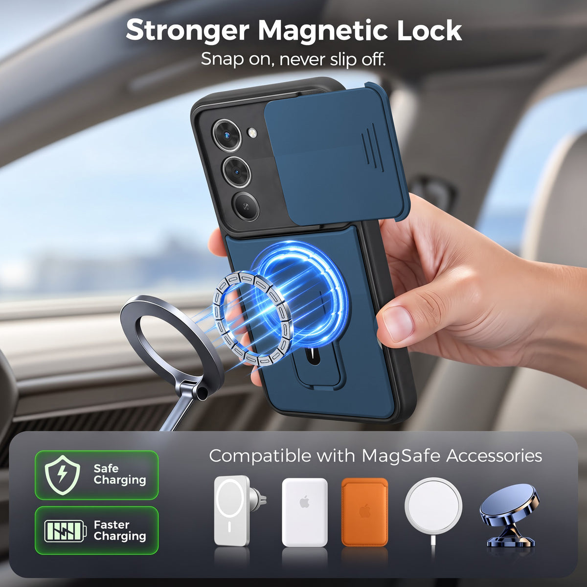 For Redmi 15 Back Case Cover Metallic (Hybrid Armor Kickstand | Sliding Shutter Camera Protection | MagSafe Compatible)