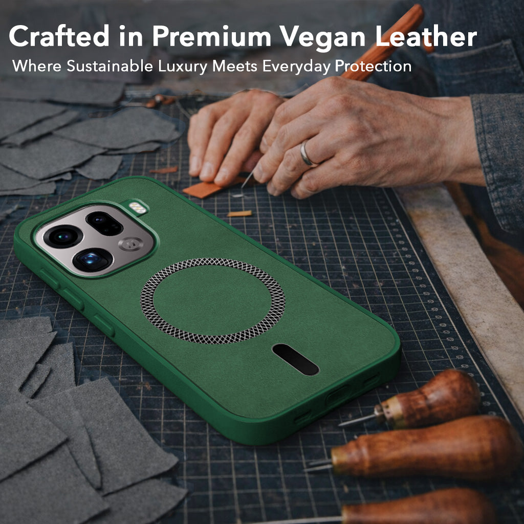 For Oppo Find X9 Pro Back Cover Case Leather Finish (MagSafe Compatible Wireless Charging | Soft Touch | Camera Bump Protection)