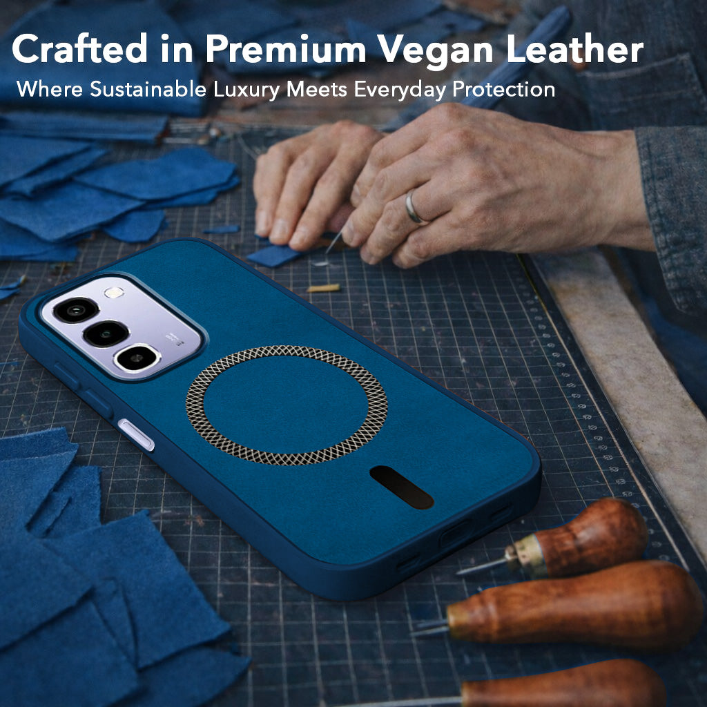 For Realme P4R 5G | Realme Narzo 100X 5G Back Cover Case Leather Finish (MagSafe Compatible Wireless Charging | Soft Touch | Camera Bump Protection)