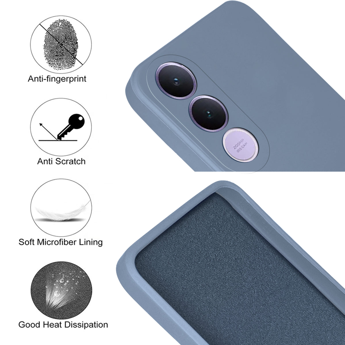 For Vivo V70 FE 5G Back Cover Case (Matte Finish Silicone with Inside Fiber cloth)