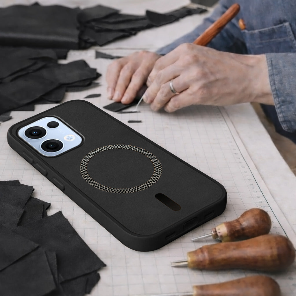 For Oppo Reno13 5G | Oppo Reno 13 5G Back Cover Case Leather Finish (MagSafe Compatible Wireless Charging | Soft Touch | Camera Bump Protection)